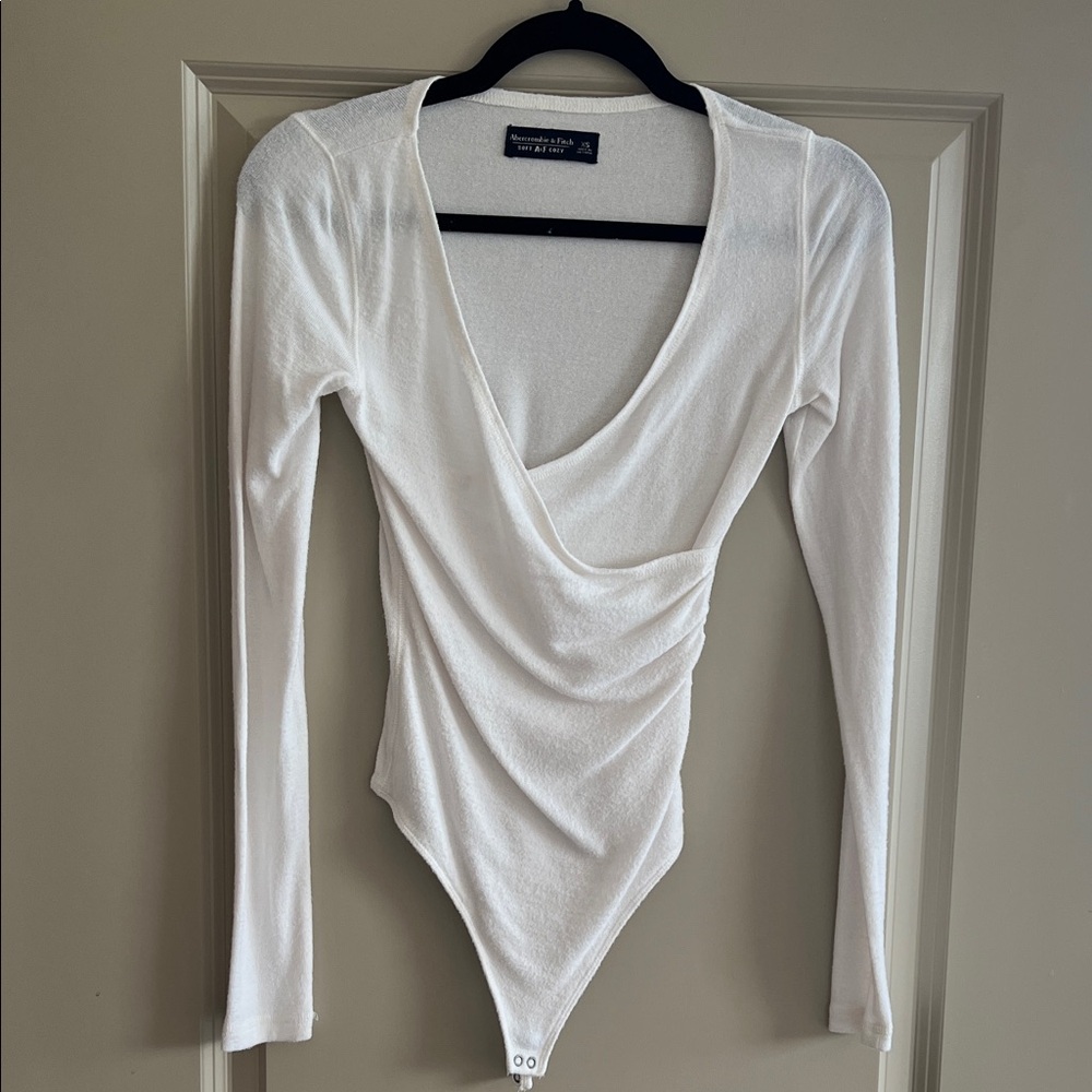 Abercrombie & Fitch Ivory Drape Front Bodysuit